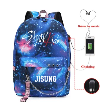 Kpop Túlavé Deti hviezdne nebo lightning vzor batoh USB nabíjanie veľkú kapacitu Módne kpop túlavé deti školy cestovná taška