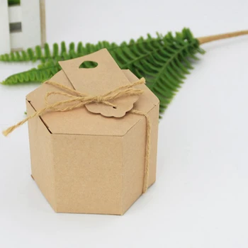100 Ks Šesťhranné Obal Kraft Papier Candy Box Balenie Cukroviniek Box Malý Darčekový Box Svadobný Dar Box