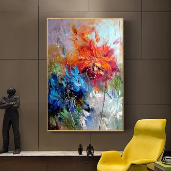 Moderné abstraktné akvarel červené, modré kvety olejomaľba plagáty a tlač fotografie na plátne wall art Cuadros domáce dekorácie