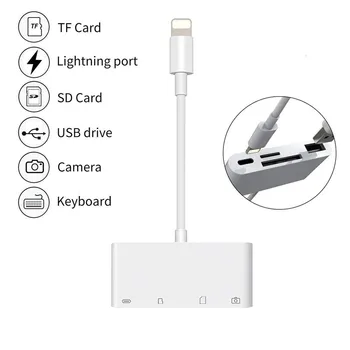 Vysoká Kvalita Lightning na USB Camera Connection Kit 4 v 1 (SD/TF Karty, Čítačky, OTG Kábel, Adaptér pre iPhone 11 Pro XS MAX XR 6 7