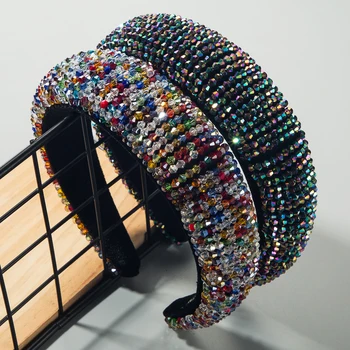 Luxusné Barokové Full Multi Color Crystal Hlavový Most Ručne Vyrobené Iskrivý Drahokamu Čalúnená Hairband Ženské Svadobné Doplnky Do Vlasov
