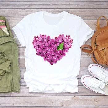 Dámske tričká, Dámske Krátky Rukáv Láska Srdce Valentine Kvet Kvetinový Ženy Tlač Dámy Top T Grafické Ženský Čaj T-Shirt