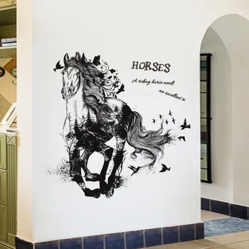 Black Chod Koňa Vymeniteľné Cartoon Samolepky Na Stenu Obývacia Izba Gauč Pozadí Domova Nálepky Nástenná Maľba