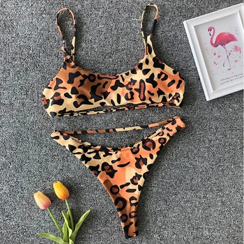 Para Praia Leopard Bikini 2020 Sexy plavky pre Ženy, Tangá Plavky, plážové oblečenie Žien Plavky s Push Up Plavky Vysoký Pás