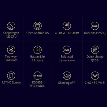 SHANLING M6 Hi-Res Prehrávač Mp3 Lossless Hudby DSD256 HiFi Prenosné Bluetooth, Wifi Prehrávač, Vyvážené Výstupné s Dotykovým displejom