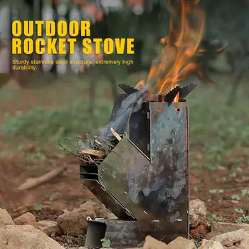 Vonkajšie Nehrdzavejúcej Ocele Rocket Sporák Outdoor Camping Skladanie Dreva, Sporák Skladacia Drevom Backpacking Kontrolovateľné Palebnú