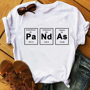 Prvky periodickej tabuľky štýl cute baby panda vtipné tričko mužov nová biela bežné unisex tričko krátky rukáv streetwear geek tričko