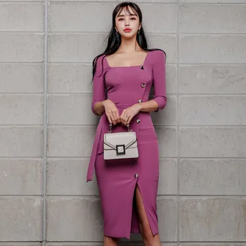 CINESSD business šaty pre ženy office jar fialová singel svojim námestie krku polyester Dámy midi koktail party šaty