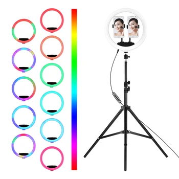 12-v RGB LED Prsteň Svetla Stmievateľné Selfie Lampa Vyplniť Svetla s Diaľkovým ovládaním 2 Telefón Držiteľov 2 Statív pre make-up Fotografie