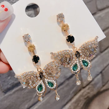 Vyhlásenie Veľký Motýľ Drop Náušnice S Drahokamu Pre Ženy Módny Luxus Ručné Strany Svadobné Náušnice Šperky Bijoux