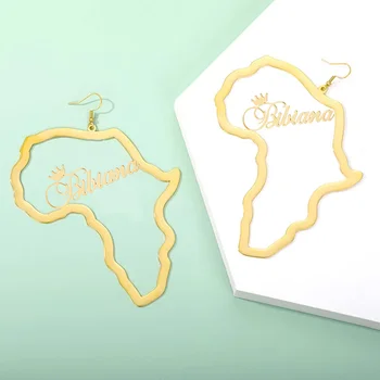 Prispôsobený Afriky Mapu Náušnice z Nerezovej Ocele Pre Ženy, Zlatá Farba Punk Módne Náušnice Šperky Etnických Darček BFF