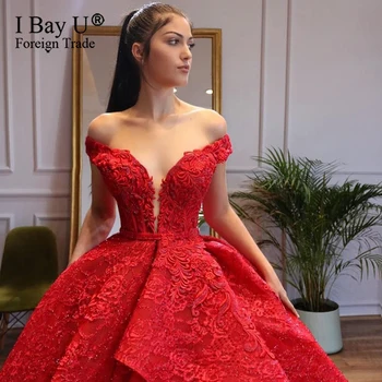 Župan De Soiree 2020 Červená Asymetrické Svadobné Šaty, Luxusné Appliques Mimo Rameno Dlhé Plesové Šaty Formálne Zapojenie Svadobné Šaty