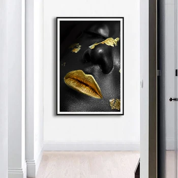 Krásne Zlaté Čierna sučka Zlatého Plátno na Maľovanie Módny Plagát, Tlač Na Obývacia Izba HD Wall Art In Domov Cuadros Decoracion