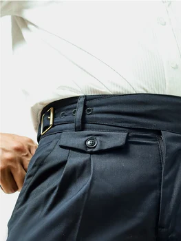 PT umelých česanej textílie námornícka modrá GURKHA NOHAVICE pánske letné Deväť bod nohavice jednoduchá starostlivosť nohavice