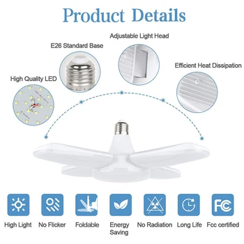 80W Ventilátor Čepeľ LED Svetlo Sklápacie Garáže Lampa Vysoký Jas Konštantný Prúd Nastaviteľné Led Base Žiarovky E26/27 Dropship