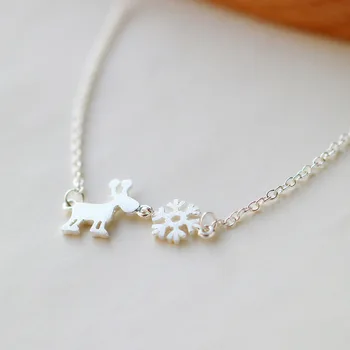 Sedmokrásky Kreatívny Dizajn 925 Sterling Silver Deer&Snowflake Choker Collares Šperky Vyhlásenie Náhrdelník Vianočný Darček