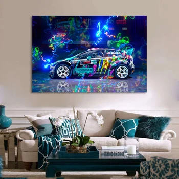 Plátno Obrazy vozidlá značky ford Rally Auto Závodné Auto, Plagáty, Nástenné Art Obrázky, Maľby na Stenu Umenia pre Obývacia Izba Domova (Bez Rámu)