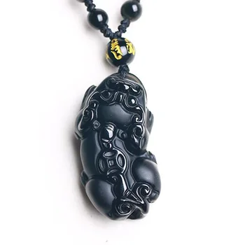 Čierny Obsidián Pixiu Náhrdelník s Príveskom, S korálkami Reťazca pánske Šperky dámske Šperky