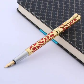 Čínske ČERVENÉ KOVOVÉ Gloden Dragon Maľovanie Výbava M Plniace pero
