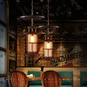 Retro priemyselné veterné koleso luster bar tabuľka kávy reštaurácia svietidla tvorivé osobnosti železa jeden dreva vedúci svetlo