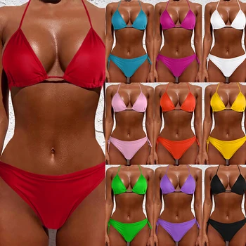 Sexy Ženy, Čisté Farebné Plavky 2021 Nové Letné Štýl Lady Obväz Bikini Set Push-up Podprsenka plavky Brazílsky Biquini Plavky