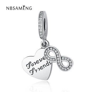 NBSAMENG 925 Sterling Silver Perličiek Infinity Večnosti Navždy Priateľ Srdci Crystal Kúzlo Fit Ženy, Náramky, Šperky