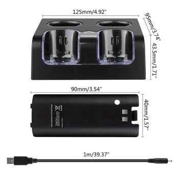 4 v 1 LED Diaľkové Ovládanie Nabíjací Dok Stanica + 4 x 2800mAh Batérie USB Kábel pre WII / WII u