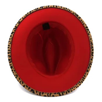 Tiež splstené klobúky leopardí vzor muži ženy panama jazz čiapky západnej kovboj rôznych farieb vo vnútri červených široký okraj zimné ženy klobúky mužov
