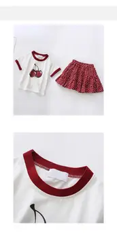 Humor Medveď 2020 Lete Dievčatá Cherry Tlač Krátke Sleeve T-Shirt +Červené Víno Polka Dot Sukne 2 KS Set Ženy, Baby, Dievčatá Oblečenie