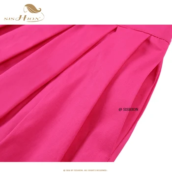 SISHION Bavlna Farbou Tmavo Ružová Ruža Červená Sukňa s Lukom SS0012 Y2K Vintage Plus Veľkosť Skladaný Ženy Midi Sukne Jupe Femme