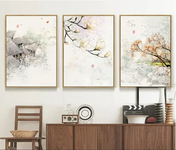 Nová Čínska Atrament Obrazy Kvetinový Abstraktné Wall Art Print Obrázok Plátno na Maľovanie Plagátu pre Obývacia Izba Domova Bez Rámu