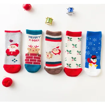 Kvalita 5 párov/veľa Kreslených Jeleň Santa Claus v zime Hrubé Bavlna, Baby, Deti, Dievčatá Chlapec Ponožky Pre Vianočný darček