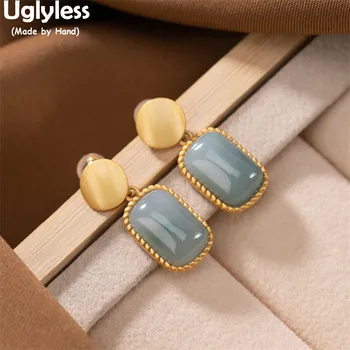 Uglyless Geometrické Minimalistický Kruhové Námestie Náušnice pre Ženy Jednoduché Módy Jade Náušnice 925 Silver Elegantné Šaty, Šperky, Zlato