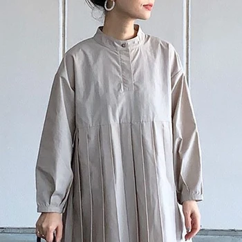 Ženy Skladaný Šaty Jar Jeseň Dlhý Rukáv Obyčajný Členok-Dĺžka Voľné Nadrozmerná Kórejský Japonsko Bežné Minimalistický Dlhé Šaty Maxi