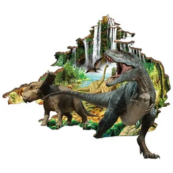 Dinosaurov 3d porušenú stenu, samolepky Jurský Svete vodopád krajiny plagát nástenná maľba domáce dekorácie podlahy tapety 90*60 cm