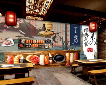 Beibehang Vinylové Nálepky na stenu, tapety na steny vlastné Japonskom štýle sushi jedálenský pozadí kuchyňa tapetu 3 d tapety na stenu