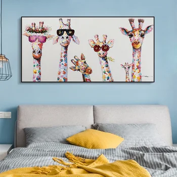 Legrační Zviera Plagáty a Vytlačí Žirafa Rodiny Graffiti Art Plátno na Maľovanie na Stenu Umenie Obrázok pre Deti Izba Domova
