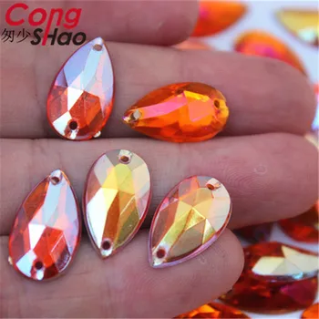 Cong Shao 200PCS 10*18 mm AB Orange Drop Hruška kamene, kryštály Akryl Drahokamu výbava flatback šitie 2 Diery kostým Tlačidlo CS115