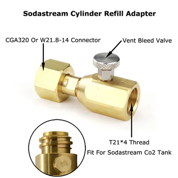NOVÉ SodaStream CO2 Valec Nádrž Náplň Adaptér s Krvácať Ventil Fit W21.8-14(DIN 477) Alebo CGA320 Konektor