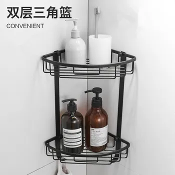 Black Kúpeľňa Showergel Polica Trojuholník Kôš Sprcha Bez Perforácie na Stenu Vane Úložný Stojan Sprcha Caddy