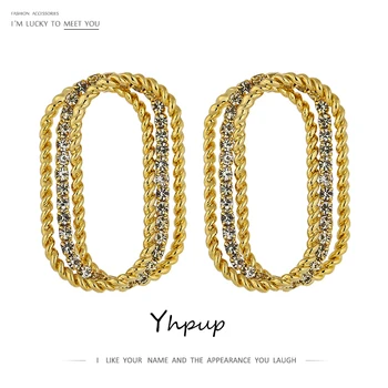 Yhpup Trendy Oválne Duté Stud Náušnice Luxusné Drahokamu Vyhlásenie Zlaté Kovové Náušnice Príslušenstvo pre Ženy Strany Darček 2020