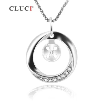 CLUCI 925 Sterling Silver Zirkón Crystal Drahokamu Kolo Prívesok Montáž Držať Pearl Ženy Náhrdelník Šperky DIY SP206SB