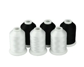 Simthread Polyester Výšivky Stroj Niť 120D/2 40WT Biela alebo Čierna - 1000M/cievka, 6 Cievky/kit
