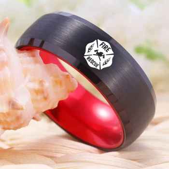 YGK Šperky Oheň Záchranu LOGO Black Volfrámu s Červeným Eloxovaný Hliníkový Krúžok Nové pánske Svadobné Zapojenie Výročie Darček Krúžok