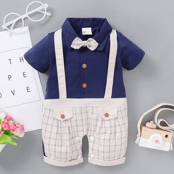 Dieťa Gentleman, Šaty, Oblek Romper Jar chlapčeka One-piece Suit Baby Plazenie Šaty Deti Letné Oblečenie 3Moths - 2Years