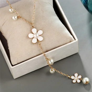 Romantické Kvetinové Dlho Perlový Náhrdelník pre Ženy Simulované Šperky Strapec Perlas Náhrdelníky & Prívesky Bijoux Femme Perle