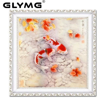 GLymg Diy Diamond Maľovanie Cross Stitch Pisce Obrázok Ryby Svetlé Diamond Výšivky Kapor Crystal Kolo Diamond Drahokamu Zvierat