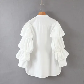 H. SA 2020 tričko Biele Ženy Vestidos Tlačidlo lístkového Rukáv Streetwear Príležitostné Voľné Strany Vestidos Blúzky office Dámy topy, košele