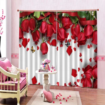 Luxusný 3D Okna Záclony Obývacia Izba svadobné spálne red rose závesy 3d závesy