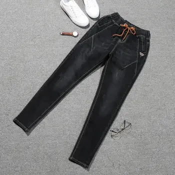 Elastické Jeans Ženy Plus Veľkosť 5XL Bežné Polovice Pás Slim Natiahnuté Denim Ceruzka Nohavice, Modré, Čierne Džínsy QNS73